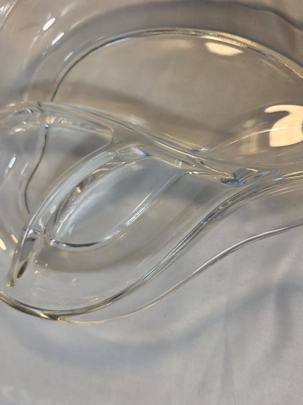 Vintage MCM Kidney Shaped Divided 3-Part Clear Serving Bowl